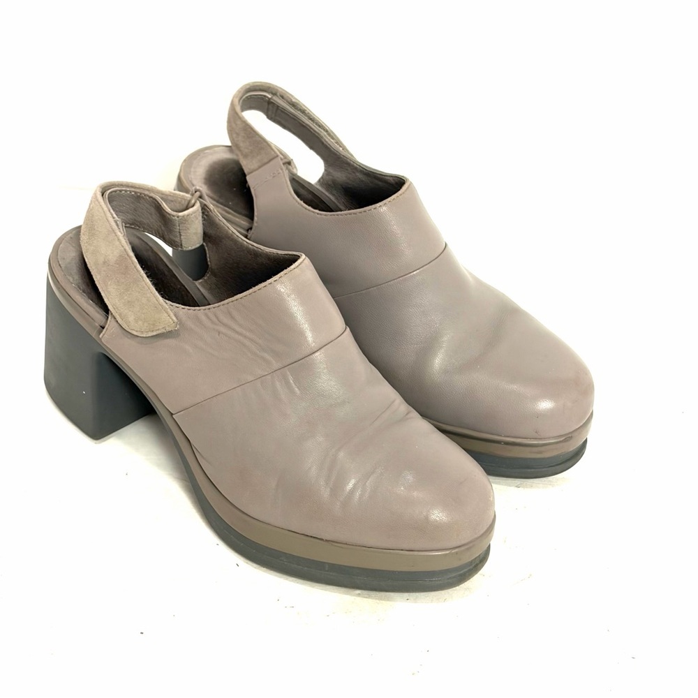 Camper Alice Gray Leather Slingback Adjust Strap Heel Shoes Size 39 US 8-8.5